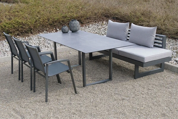 STERN Holly Dining-Bank/Liege, Anthrazit, Aluminium, 216x80x73 Cm, Inkl. Polster Grau Meliert 2 STERN Holly Dining-Bank/Liege, Anthrazit, Aluminium, 216x80x73 Cm, Inkl. Polster Grau Meliert – Bild 2