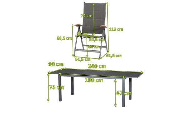 SIENA GARDEN Savina XL/Miros Esstischgarnitur, Matt Graphit/grau, Alu/Teak/Texfabric/Spraystone, Tisch 180/240x90 Cm, 6 Multipos. 5 SIENA GARDEN Savina XL/Miros Esstischgarnitur, Matt Graphit/grau, Alu/Teak/Texfabric/Spraystone, Tisch 180/240x90 Cm, 6 Multipos. – Bild 5
