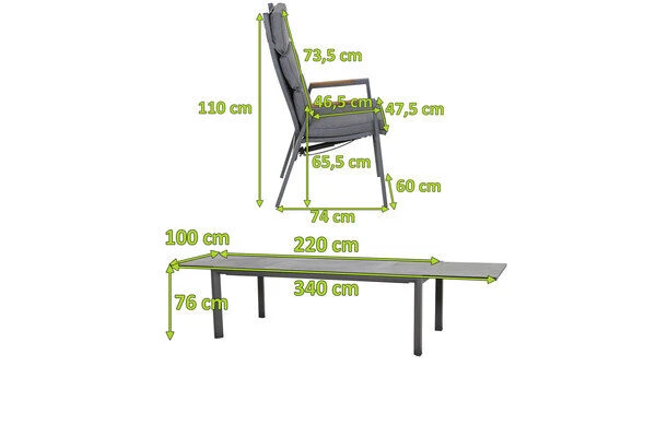 SIENA GARDEN Savona/Kingston Esstischgarnitur, Matt Graphit/grau/slate Look, Alu/Teak/Keramik/Texfabric, Tisch 220/340x108 Cm, 10 Stapelsessel 5 SIENA GARDEN Savona/Kingston Esstischgarnitur, Matt Graphit/grau/slate Look, Alu/Teak/Keramik/Texfabric, Tisch 220/340x108 Cm, 10 Stapelsessel – Bild 5