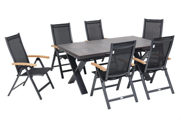 OUTFLEXX Esstischgarnitur, OUTFLEXX® Anthrazit Matt, Alu /HPL / Teak, Tisch 180/280x100cm, 6 Multipositionssessel 18 OUTFLEXX Esstischgarnitur, OUTFLEXX® Anthrazit Matt, Alu /HPL / Teak, Tisch 180/280x100cm, 6 Multipositionssessel – Bild 18