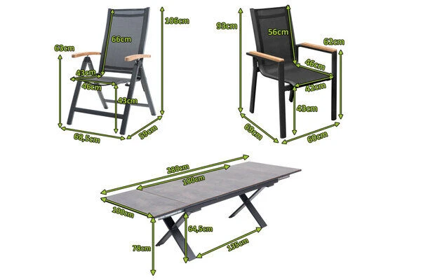 OUTFLEXX Esstischgarnitur, OUTFLEXX® Anthrazit Matt, Alu /HPL / Teak, Tisch 180/280x100cm, 8 Stapelsessel, 2 Multipo 5 OUTFLEXX Esstischgarnitur, OUTFLEXX® Anthrazit Matt, Alu /HPL / Teak, Tisch 180/280x100cm, 8 Stapelsessel, 2 Multipo – Bild 5