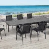 OUTFLEXX Esstischgarnitur, OUTFLEXX® Anthrazit Matt, Alu / HPL / Textil, Tisch 180/280x100cm, 8 Sessel, Stapelbar
