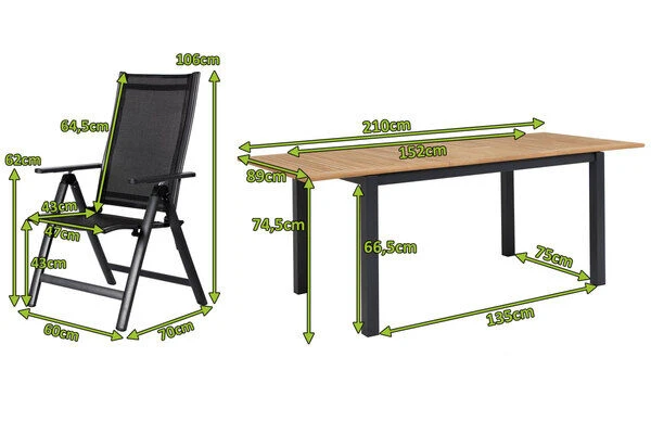 OUTFLEXX Esstischgarnitur, OUTFLEXX® Anthrazit Matt, Alu / Teak / Textil, Ausziehtisch 150/210x90cm, 4 Multipo 5 OUTFLEXX Esstischgarnitur, OUTFLEXX® Anthrazit Matt, Alu / Teak / Textil, Ausziehtisch 150/210x90cm, 4 Multipo – Bild 5