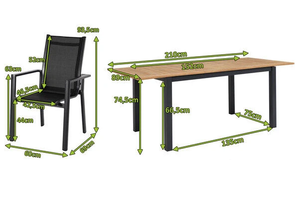OUTFLEXX Esstischgarnitur, OUTFLEXX® Anthrazit Matt, Alu / Teak / Textil, Ausziehtisch 150/210x90cm, 6 Stapelsessel 5 OUTFLEXX Esstischgarnitur, OUTFLEXX® Anthrazit Matt, Alu / Teak / Textil, Ausziehtisch 150/210x90cm, 6 Stapelsessel – Bild 5