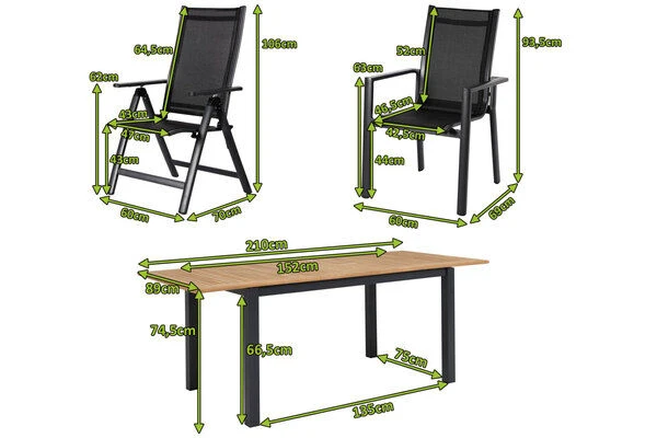 OUTFLEXX Esstischgarnitur, OUTFLEXX® Anthrazit Matt, Alu / Teak / Textil, Ausziehtisch 150/210x90cm, 6 Stapelsessel, 2 Multipo 5 OUTFLEXX Esstischgarnitur, OUTFLEXX® Anthrazit Matt, Alu / Teak / Textil, Ausziehtisch 150/210x90cm, 6 Stapelsessel, 2 Multipo – Bild 5