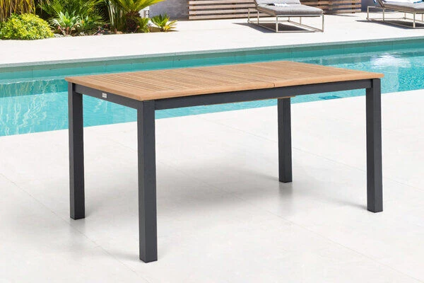 OUTFLEXX Esstischgarnitur, OUTFLEXX® Anthrazit Matt, Alu / Teak / Textil, Ausziehtisch 150/210x90cm, 6 Stapelsessel, 2 Multipo 6 OUTFLEXX Esstischgarnitur, OUTFLEXX® Anthrazit Matt, Alu / Teak / Textil, Ausziehtisch 150/210x90cm, 6 Stapelsessel, 2 Multipo – Bild 6