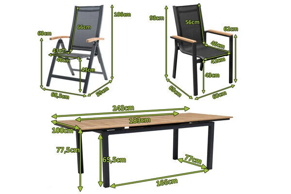 OUTFLEXX Esstischgarnitur, OUTFLEXX® Anthrazit Matt, Alu / Teak / Textil, Tisch 180/240x100cm, 6 Stapelsessel, 2 Multipo 5 OUTFLEXX Esstischgarnitur, OUTFLEXX® Anthrazit Matt, Alu / Teak / Textil, Tisch 180/240x100cm, 6 Stapelsessel, 2 Multipo – Bild 5