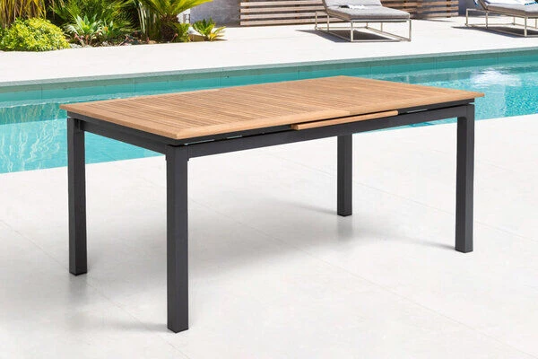 OUTFLEXX Esstischgarnitur, OUTFLEXX® Anthrazit Matt, Alu / Teak / Textil, Tisch 180/240x100cm, 6 Stapelsessel, 2 Multipo 6 OUTFLEXX Esstischgarnitur, OUTFLEXX® Anthrazit Matt, Alu / Teak / Textil, Tisch 180/240x100cm, 6 Stapelsessel, 2 Multipo – Bild 6