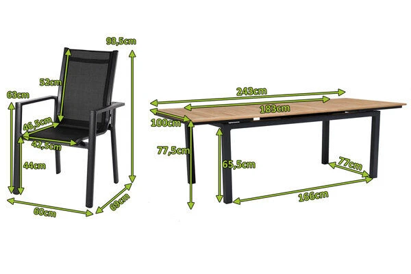 OUTFLEXX Esstischgarnitur, OUTFLEXX® Anthrazit Matt, Alu / Teak / Textil, Ausziehtisch 180/240x100cm, 8 Stapelsessel 5 OUTFLEXX Esstischgarnitur, OUTFLEXX® Anthrazit Matt, Alu / Teak / Textil, Ausziehtisch 180/240x100cm, 8 Stapelsessel – Bild 5