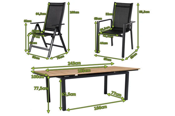 OUTFLEXX Esstischgarnitur, OUTFLEXX® Anthrazit Matt, Alu / Teak / Textil, Ausziehtisch 180/240x100cm, 6 Stapelsessel, 2 Multipo 5 OUTFLEXX Esstischgarnitur, OUTFLEXX® Anthrazit Matt, Alu / Teak / Textil, Ausziehtisch 180/240x100cm, 6 Stapelsessel, 2 Multipo – Bild 5