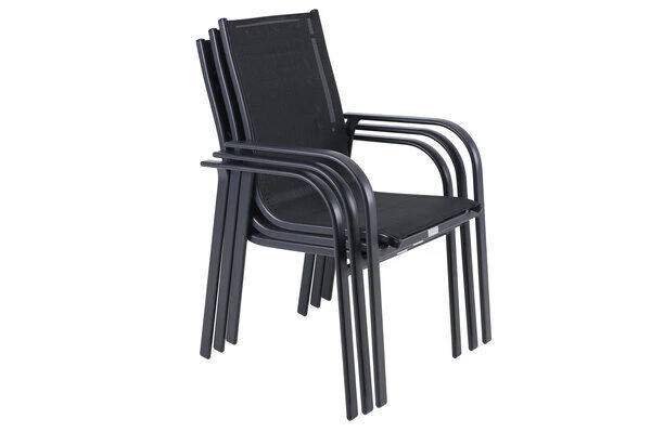 OUTFLEXX Esstischgarnitur, OUTFLEXX® Anthrazit Matt, Alu / Teak / Textil, Tisch 180/240x100cm, 6 Sessel, Stapelbar 12 OUTFLEXX Esstischgarnitur, OUTFLEXX® Anthrazit Matt, Alu / Teak / Textil, Tisch 180/240x100cm, 6 Sessel, Stapelbar – Bild 12