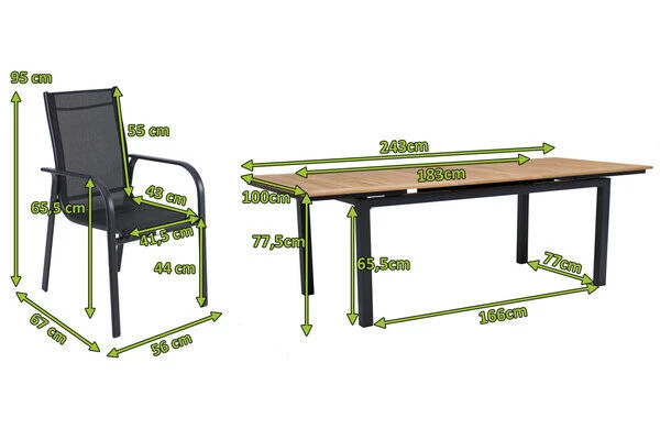 OUTFLEXX Esstischgarnitur, OUTFLEXX® Anthrazit Matt, Alu / Teak / Textil, Tisch 180/240x100cm, 6 Sessel, Stapelbar 5 OUTFLEXX Esstischgarnitur, OUTFLEXX® Anthrazit Matt, Alu / Teak / Textil, Tisch 180/240x100cm, 6 Sessel, Stapelbar – Bild 5