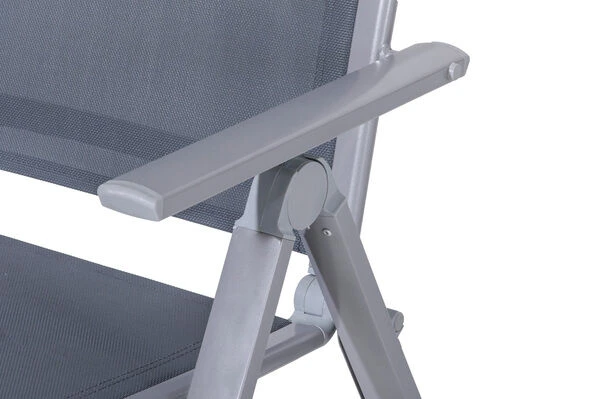 OUTFLEXX Esstischgarnitur, Silber, Alu / HPL / Textil, Tisch 180/280x100cm, 6 Multipositionssessel 16 OUTFLEXX Esstischgarnitur, Silber, Alu / HPL / Textil, Tisch 180/280x100cm, 6 Multipositionssessel – Bild 16