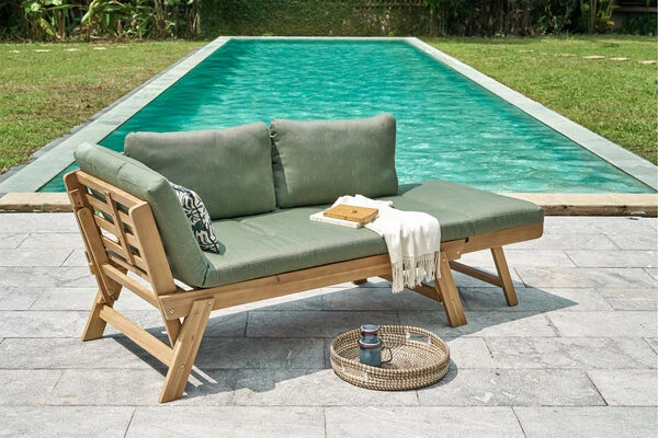 OUTFLEXX Lounge/Liege, FSC Akazie, Teakoptik, 192x70x60cm, Inkl. Polster, Grün 2 OUTFLEXX Lounge/Liege, FSC Akazie, Teakoptik, 192x70x60cm, Inkl. Polster, Grün – Bild 2