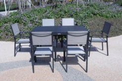 VILLANA Esstischgarnitur, Anthrazit/grau, Alu/Holzimitat/Textil, Tisch 150x90cm, 6 Stapelsessel -Beste Gartenmöbel Geschäfte 22580 06.jpg