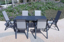 VILLANA Esstischgruppe, Anthrazit/grau, Alu/Textilene, Tisch 130/180x90cm, 4 Stapelsessel, 2 Multipo -Beste Gartenmöbel Geschäfte 22589 07.jpg