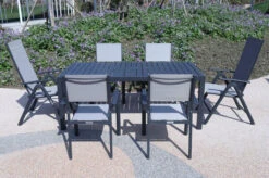 VILLANA Esstischgruppe, Anthrazit/grau, Alu/Textilene, Tisch 130/180x90cm, 2 Multipo, 4 Stapelsessel -Beste Gartenmöbel Geschäfte 22590 07.jpg