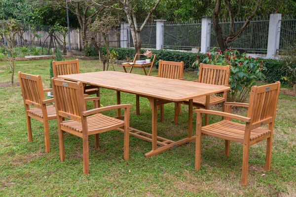 OUTFLEXX Sitzgruppe, Natur, Akazie, Ausziehtisch 150/200 X 90 Cm, 6 Armlehnensessel 1 OUTFLEXX Sitzgruppe, Natur, Akazie, Ausziehtisch 150/200 X 90 Cm, 6 Armlehnensessel
