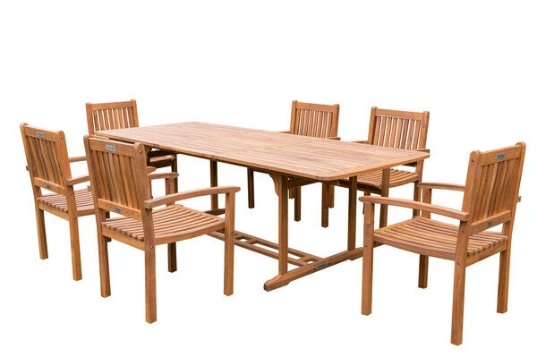 OUTFLEXX Sitzgruppe, Natur, Akazie, Ausziehtisch 150/200 X 90 Cm, 6 Armlehnensessel 2 OUTFLEXX Sitzgruppe, Natur, Akazie, Ausziehtisch 150/200 X 90 Cm, 6 Armlehnensessel – Bild 2