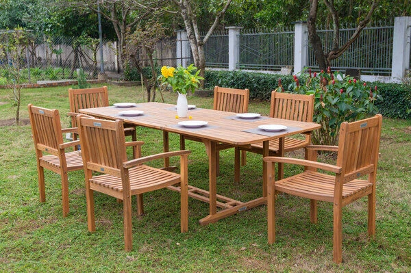 OUTFLEXX Sitzgruppe, Natur, Akazie, Ausziehtisch 150/200 X 90 Cm, 6 Armlehnensessel 8 OUTFLEXX Sitzgruppe, Natur, Akazie, Ausziehtisch 150/200 X 90 Cm, 6 Armlehnensessel – Bild 8