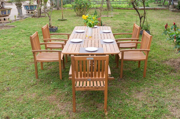 OUTFLEXX Sitzgruppe, Natur, Akazie, Ausziehtisch 150/200 X 90 Cm, 6 Armlehnensessel 9 OUTFLEXX Sitzgruppe, Natur, Akazie, Ausziehtisch 150/200 X 90 Cm, 6 Armlehnensessel – Bild 9