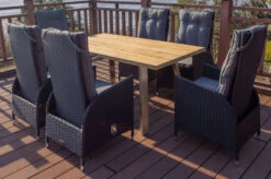 OUTFLEXX Esstischgarnitur, Edelstahl/Teakholz, Tisch 160x90cm, 6 Hochlehner, A-Gestell