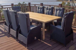 OUTFLEXX Esstischgarnitur, Edelstahl/Teakholz, Tisch 220x100cm, 8 Sessel, A-Gestell