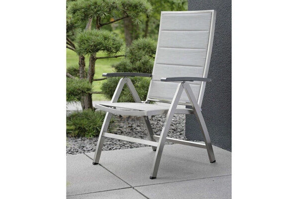 STERN Esstischgarnitur, Silber/grau, Edelstahl/Textilene, Tisch 200 X 100 Cm, 2 Teilige Tischplatte, 6 Multipositionssessel, Padded 3 STERN Esstischgarnitur, Silber/grau, Edelstahl/Textilene, Tisch 200 X 100 Cm, 2 Teilige Tischplatte, 6 Multipositionssessel, Padded – Bild 3