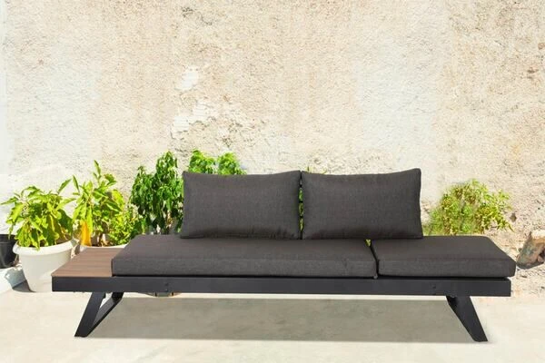 OUTFLEXX Lounge/Liege, Dunkelgrau, Alu/Holzimitat/Textilene, 228x78x66 Cm, Verstellbar, Inkl. Seitenablage 2 OUTFLEXX Lounge/Liege, Dunkelgrau, Alu/Holzimitat/Textilene, 228x78x66 Cm, Verstellbar, Inkl. Seitenablage – Bild 2