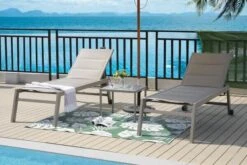 OUTFLEXX 2er-Set Rolliege, Champagner, Alu/Textilene, 192x72x95 Cm, Verstellbar, Inkl. Räder Und Beistelltisch