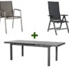 STERN New Top Esstischgarnitur, Graphit, Alu / Glas / Textil, Tisch 180/240x100cm, 4 Stapel-, 2 Klappsessel