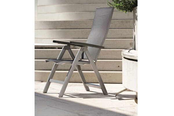STERN New Top Esstischgarnitur, Graphit, Alu / Glas / Textil, Tisch 180/240x100cm, 4 Stapel-, 2 Klappsessel 2 STERN New Top Esstischgarnitur, Graphit, Alu / Glas / Textil, Tisch 180/240x100cm, 4 Stapel-, 2 Klappsessel – Bild 2