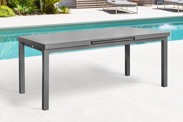 STERN New Top Esstischgarnitur, Graphit, Alu / Glas / Textil, Tisch 180/240x100cm, 4 Stapel-, 2 Klappsessel 4 STERN New Top Esstischgarnitur, Graphit, Alu / Glas / Textil, Tisch 180/240x100cm, 4 Stapel-, 2 Klappsessel – Bild 4