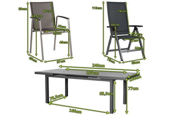 STERN New Top Esstischgarnitur, Graphit, Alu / Glas / Textil, Tisch 180/240x100cm, 4 Stapel-, 2 Klappsessel 5 STERN New Top Esstischgarnitur, Graphit, Alu / Glas / Textil, Tisch 180/240x100cm, 4 Stapel-, 2 Klappsessel – Bild 5
