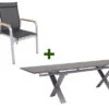 KETTLER Granada Esstischgarnitur, Silber / Anthrazit, Alu / HPL / Teak, Tisch 180/280x100cm, 8 Stapelsessel