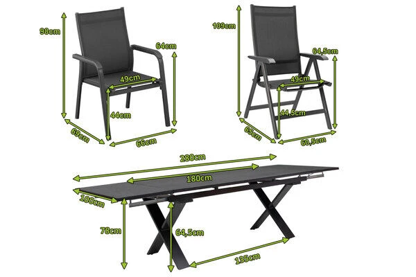 KETTLER BasicPlus Esstischgarnitur, Anthrazit, Alu / Spraystone / Textil, Tisch 180/280x100cm, 6 Stapelsessel, 2 Multipo 5 KETTLER BasicPlus Esstischgarnitur, Anthrazit, Alu / Spraystone / Textil, Tisch 180/280x100cm, 6 Stapelsessel, 2 Multipo – Bild 5