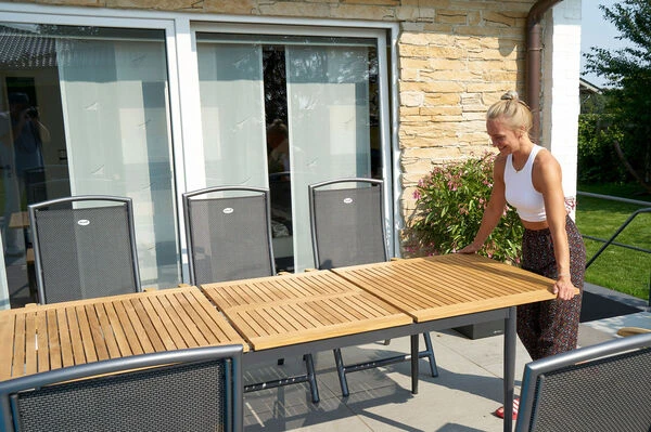 HARTMAN Silencio / Alice Sitzgruppe, Xerix/natur, Alu/Teak, 4x4 Textilen, 8 Dining Sessel, 160/220x90cm, FSC-Teak Armlehnen 1 HARTMAN Silencio / Alice Sitzgruppe, Xerix/natur, Alu/Teak, 4x4 Textilen, 8 Dining Sessel, 160/220x90cm, FSC-Teak Armlehnen