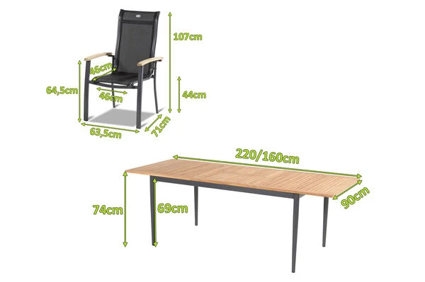 HARTMAN Silencio / Alice Sitzgruppe, Xerix/natur, Alu/Teak, 4x4 Textilen, 8 Dining Sessel, 160/220x90cm, FSC-Teak Armlehnen 5 HARTMAN Silencio / Alice Sitzgruppe, Xerix/natur, Alu/Teak, 4x4 Textilen, 8 Dining Sessel, 160/220x90cm, FSC-Teak Armlehnen – Bild 5