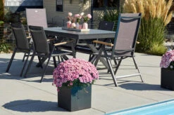 HARTMAN Xanadu / Aruba Sitzgruppe, Xerix/natur, Alu/Teak/Glaskeramik, 4 Dining Sessel, 2 Multipo, 160/220x100cm, FSC-Teak Armlehnen