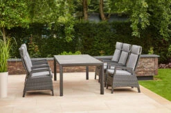 SIENA GARDEN Carlos/Solea Dining Set, Anthrazit/blau, Keramik/Gardino®-Geflecht/Alu, 220 X 100cm, Inkl. 6 Diningsessel, Stufenlos Verstellbar