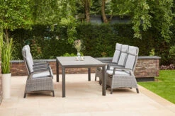 SIENA GARDEN Carlos/Solea Dining Set, Anthrazit/blau, Alu/Gardino®-Geflecht/Keramik, 220 X 100cm, Inkl. 6 Diningsessel, Stufenlos Verstellbar