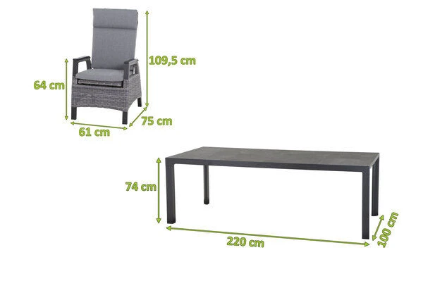 SIENA GARDEN Carlos/Solea Dining Set, Anthrazit/blau, Alu/Gardino®-Geflecht/Keramik, 220 X 100cm, Inkl. 6 Diningsessel, Stufenlos Verstellbar 5 SIENA GARDEN Carlos/Solea Dining Set, Anthrazit/blau, Alu/Gardino®-Geflecht/Keramik, 220 X 100cm, Inkl. 6 Diningsessel, Stufenlos Verstellbar – Bild 5