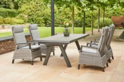 SIENA GARDEN Tirana/Solea Dining Set, Anthrazit/blau, Keramik/Gardino®-Geflecht/Alu, 205-265 X 103 X 76 Cm, Inkl. 4 Diningsessel, Stufenlos Verstellbar