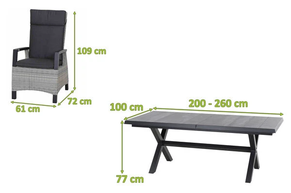 SIENA GARDEN Messina/Corido Dining Set, Anthrazit, Alu/Geflecht/Keramik, 200-260 X 100 Cm, Inkl. 6 Diningsessel 5 SIENA GARDEN Messina/Corido Dining Set, Anthrazit, Alu/Geflecht/Keramik, 200-260 X 100 Cm, Inkl. 6 Diningsessel – Bild 5