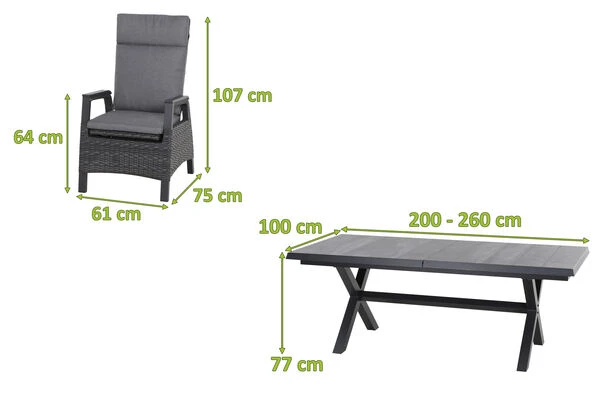 SIENA GARDEN Messina/Solea Dining Set, Anthrazit/blau, Alu/Gardino®-Geflecht/Keramik, 200-260x100 Cm, Inkl. 8 Diningsessel, Stufenlos Verstellbar 5 SIENA GARDEN Messina/Solea Dining Set, Anthrazit/blau, Alu/Gardino®-Geflecht/Keramik, 200-260x100 Cm, Inkl. 8 Diningsessel, Stufenlos Verstellbar – Bild 5