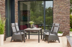 SIENA GARDEN Silva/Solea Dining Set, Anthrazit/blau/grau, Alu/Gardino®-Geflecht/Keramik, 140 X 90cm, Inkl. 4 Diningsessel, Stufenlos Verstellbar