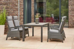 SIENA GARDEN Silva/Solea Dining Set, Anthrazit/blau/grau, Alu/Gardino®-Geflecht/Keramik, 160 X 90cm, Inkl. 4 Diningsessel, Stufenlos Verstellbar