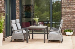 SIENA GARDEN Silva/Solea Dining Set, Anthrazit/grau/blau, Alu/Gardino®-Geflecht/Keramik, 140 X 90cm, Inkl. 4 Diningsessel, Stufenlos Verstellbar