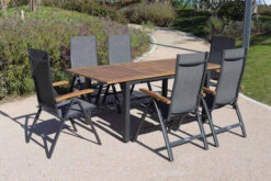 VILLANA Esstischgarnitur, Anthrazit/grau, Alu/ FSC-Akazienholz, Ausziehtisch 150/200 Cm, 6 Multipositionssessel