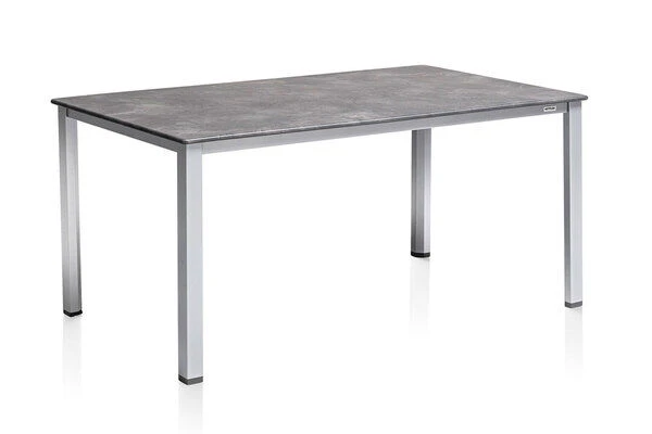 KETTLER Cubic Esstischgarnitur, Silber/anthrazit/grau, Alu/Textilene, Tisch 160x90 Cm, 4 Stapelsessel 3 KETTLER Cubic Esstischgarnitur, Silber/anthrazit/grau, Alu/Textilene, Tisch 160x90 Cm, 4 Stapelsessel – Bild 3